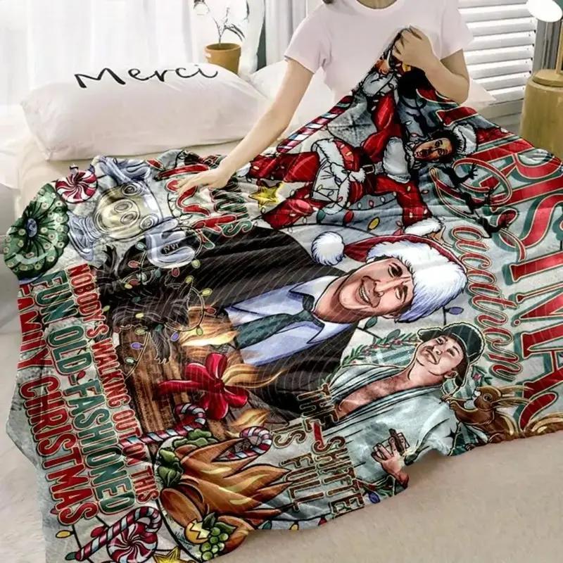 Christmas-Themed Contemporary Animal Prints Blanket "Christmas Vacation" - Holiday Fun Throw for Home/Outdoor Movie Nights, Sofa Decor, AC Use, Gift Option