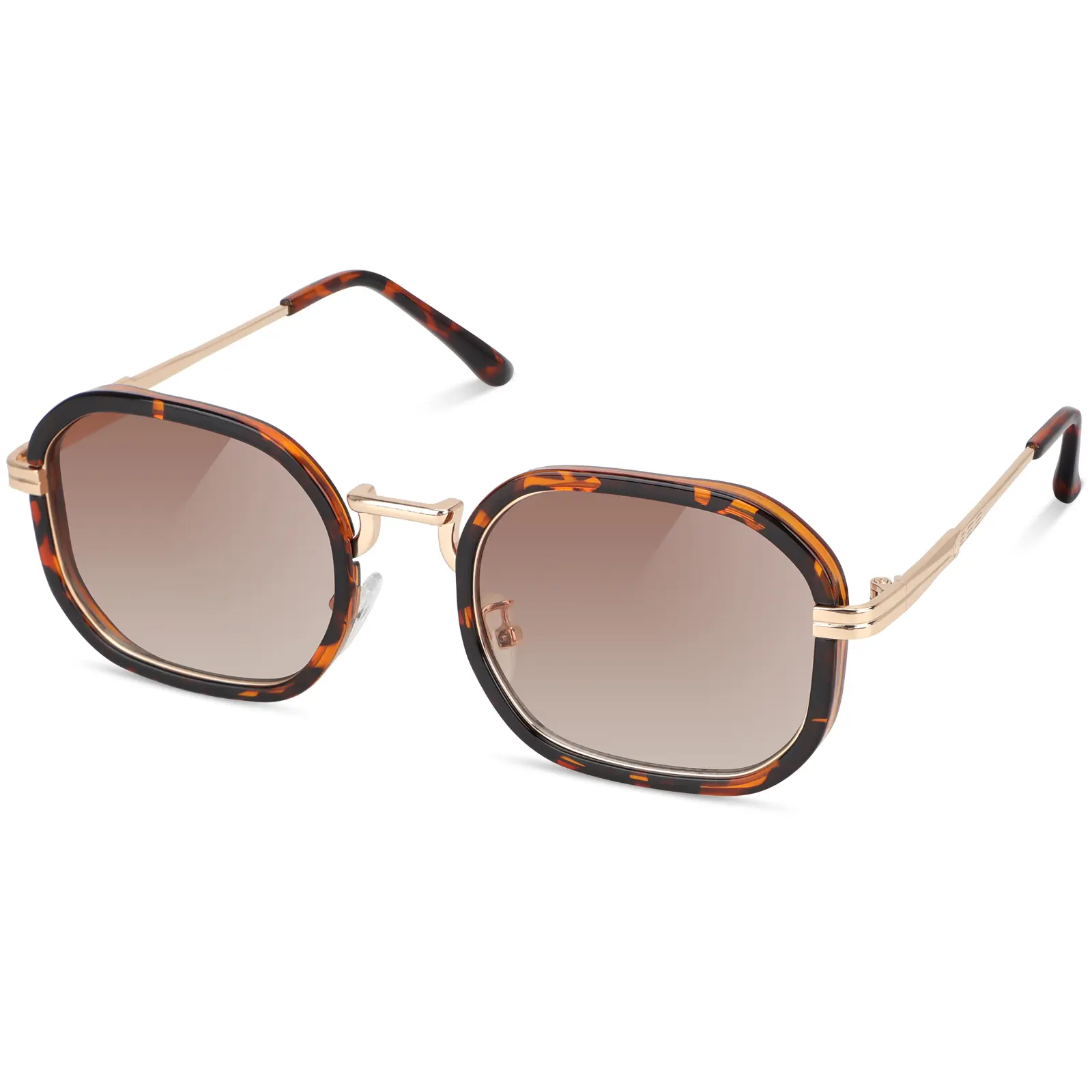 SohoChic Vintage Square Sunglasses for Women Men, Tortoise Metal Frame Gradient Brown Lens Shades, Old Money Style UV400 Fashion Eyewear