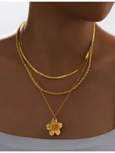 3 Piece Elegant Floral Pendant Layered Necklace Set for Women, Daily Wear, Perfect for Dates, Weddings, and Birthday Gifts
