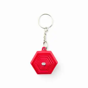 Articulated Hexagon Keychain - Red Hexagonal Design with Silver Chain, Ideal for Key Storage and Organization