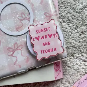 Sunset Cowboys and Tequila Phone Grip, Coastal Cowgirl Aesthetic Phone Holder, Western Pink Coquette Accessory, Girly Country Gift for Her, Scalloped Edge Phone Stand, Southern Belle Phone Topper