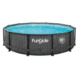 Funsicle 12' x 36" Oasis Designer Round Above Ground Pool, Dark Herringbone