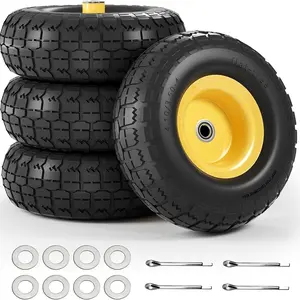 【Sumnew】Upgraded 4.10/ 3.50-4 Flat-Proof Tires And Wheels, 10" Solid Rubber Tires with 5/ 8" Axle Hole And Double Sealed Bearings for Trolley Wheels, Cart Wheels, Dump Trucks, 4 Pack Black with Orange Tires