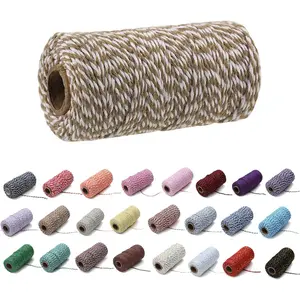 1 Roll 2mm 109 Yard Colourful Cotton Cord Bakers Twine DIY Crafts Gift Wrapping Christmas Wedding Home Decor String Rope (Khaki+White)