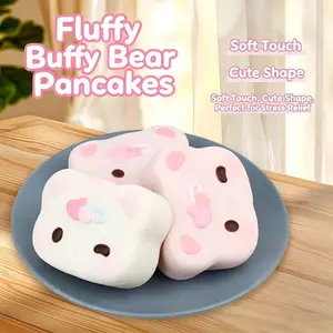 Cute Buffy Bear Pancake Squishy, Soft Touch & Fluffy Texture, Slow Rising Squeeze Toy, Ideal for Work Break & Home Decor