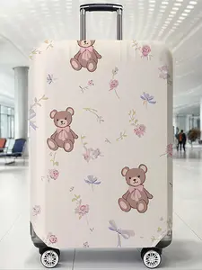 Random Color Bear Pattern Luggage Protector, Casual Dust-proof Travel Accessories, Elastic Luggage Cover for Women & Men, Travel Essentials Carryall
