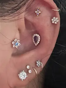 Elegant Sparkling Zirconia Stud Earrings Set for Women, Perfect for Daily Wear & Music Festivals, Stylish Layered Earring Stacking Set Jewelry Accessories