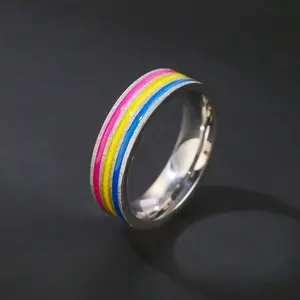 1pc Fashion Rainbow Stripe Stainless Steel Ring, A Modern and Minimalist Style for Daily Wear, Perfect for Vacations, Parties, and Everyday Wear, Adding Elegant Charm