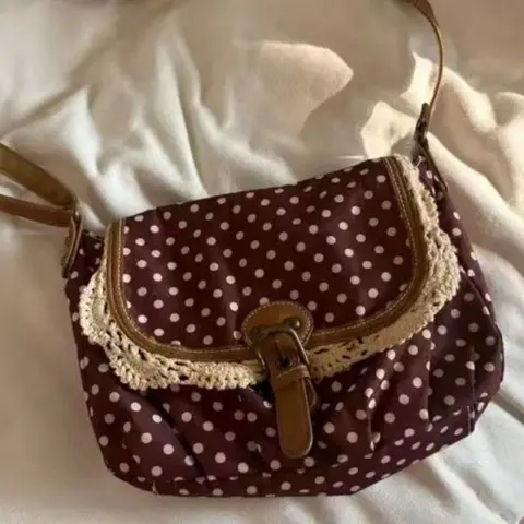 Fashionable 2026 vintage polka dot antique bag, Fashionable patterned bag, lace lace polka dot canvas bag, single shoulder crossbody bag for women, suitable for daily commuting, simple and versatile