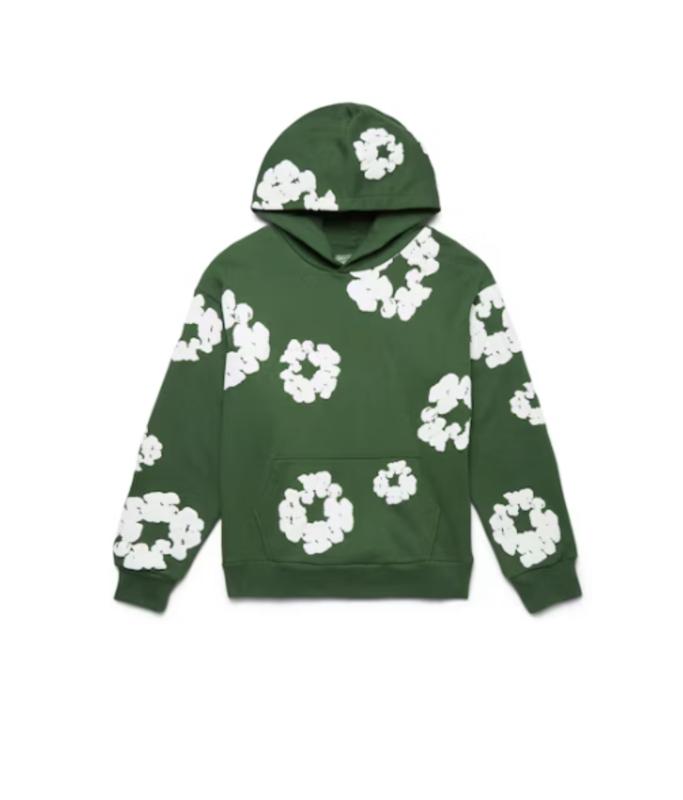 Streetwear Sweatshirt Unisex Hoodie Long Sleeve Sweater with Hood Medium Size Gray Floral Print Casual Wear