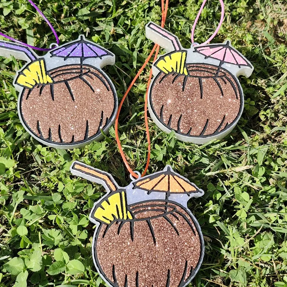 Coconut Car Freshie - Decorative Pendant with Coconut Design, Featuring Pineapple and Sun, Ideal for Holiday Gifting