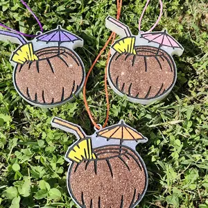 Coconut Car Freshie - Decorative Pendant with Coconut Design, Featuring Pineapple and Sun, Ideal for Holiday Gifting