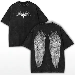 “Vintage Washed Angel Wings Graphic T-Shirt | Dark Aesthetic Oversized Streetwear Tee | Gothic Emo Soft Cotton Top | Trendy Grunge Fashion for Men & Women”