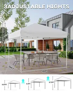 GAOMON 10x10 Heavy Duty Pop Up Canopy Tent – Outdoor Storage Shelter, One-Button Easy Setup, 3 Adjustable Heights, 4 Sandbags, 8 Stakes, 4 Ropes, Sidewall, Roller Carry Bag, Backyard, Parties, Camping, White