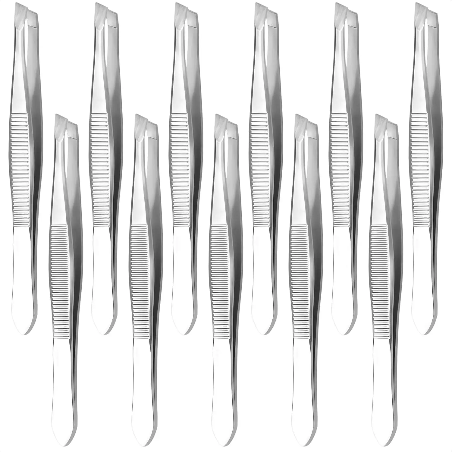 Women's Stainless Steel Makeup Eyebrow Tweezers Bulk Pack - 24 Pcs 3.5" Mini Tweezers with Heart Clamps, Compact, Effortless Plucking for Home & Professional Use, Cosmetic, 12 Pcs Stainless Steel Tweezers