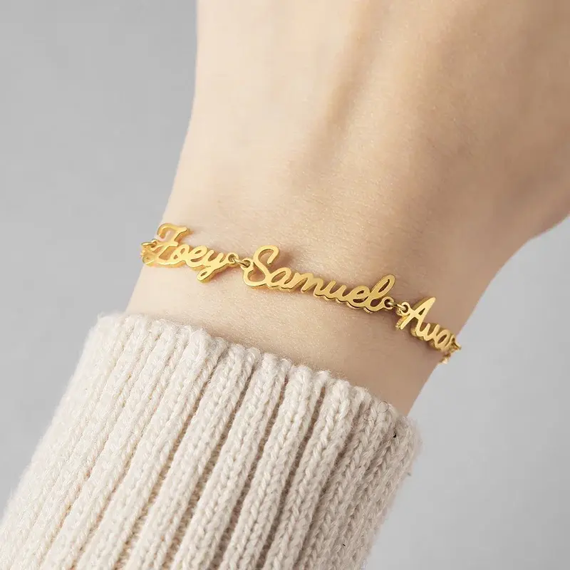 Custom Multiple Name Bracelet Personalized Stainless Steel Nameplate Fashion Bangle Jewelry Birthday Party Gift