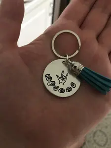 Custom ASL Name Tassel ASL I Love You Hand Keychain