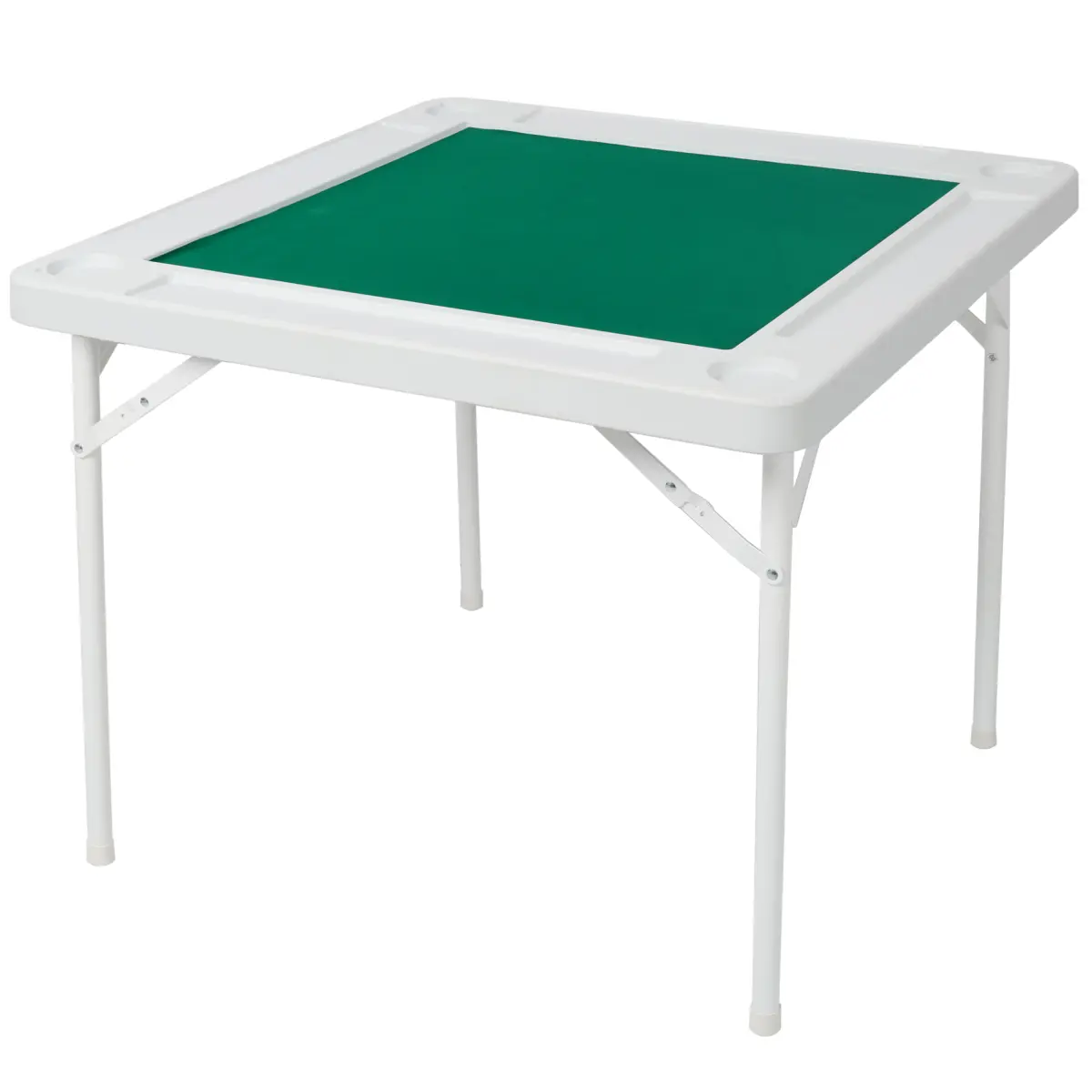 4-Player Foldable Square Card Table with PE-Nylon Surface, Green Felt, Iron Frame, Foldable & Secure Design, Cup Holders, Chip Trays, Portable Indoor Game Table for Game Rooms, Mahjong, Poker, 21.50 lbs, 35.375" x 35.375"
