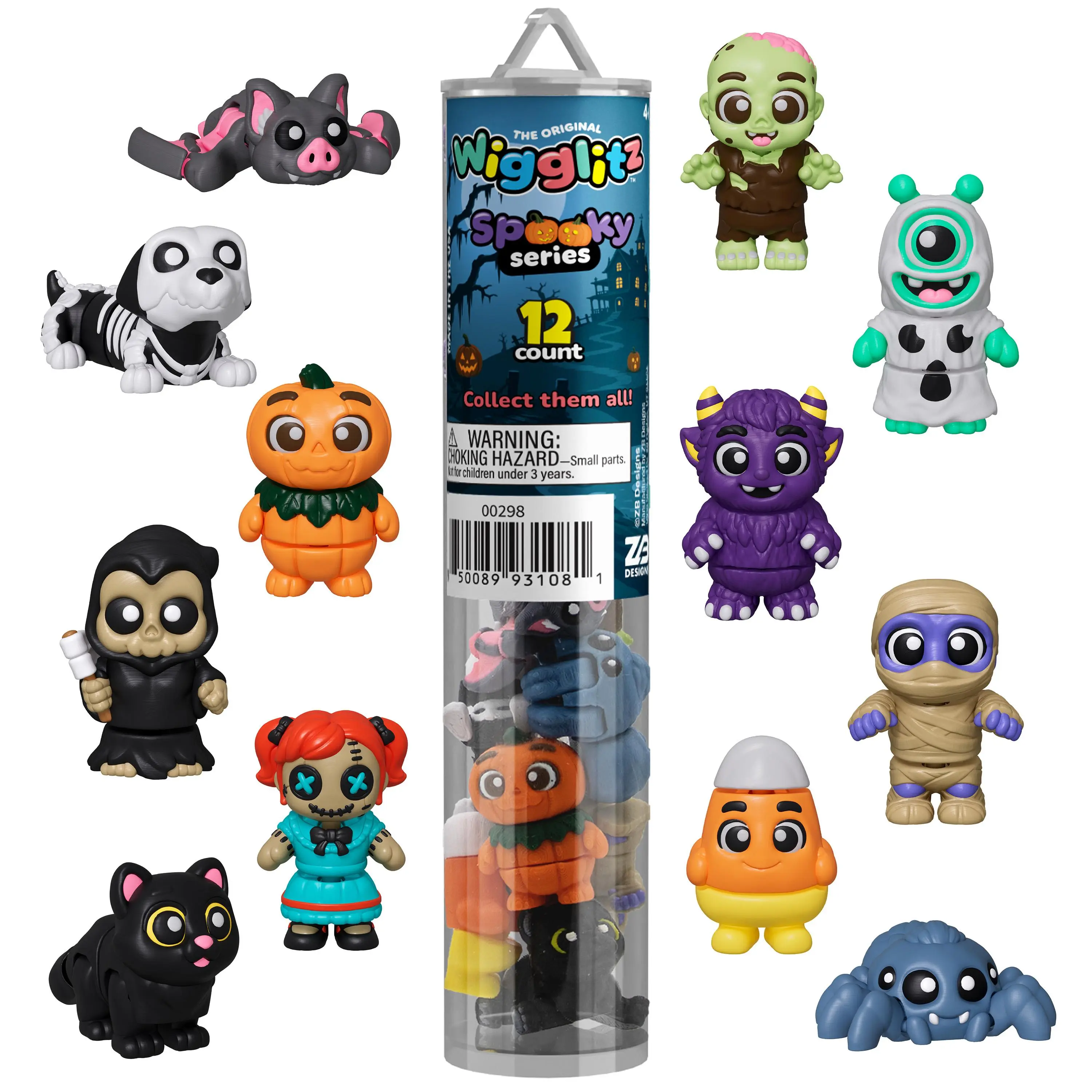 Wigglitz Unisex Fidget Toys Multipack - ZB Designs Family Themes (Spooky, Ocean, Foodz, Dino), Halloween Gifting, Fidget Trading Mystery Packs, Award-Winning, Plant-Based, Made in USA, Ages 4+, Collectible Characters for Stress Relief