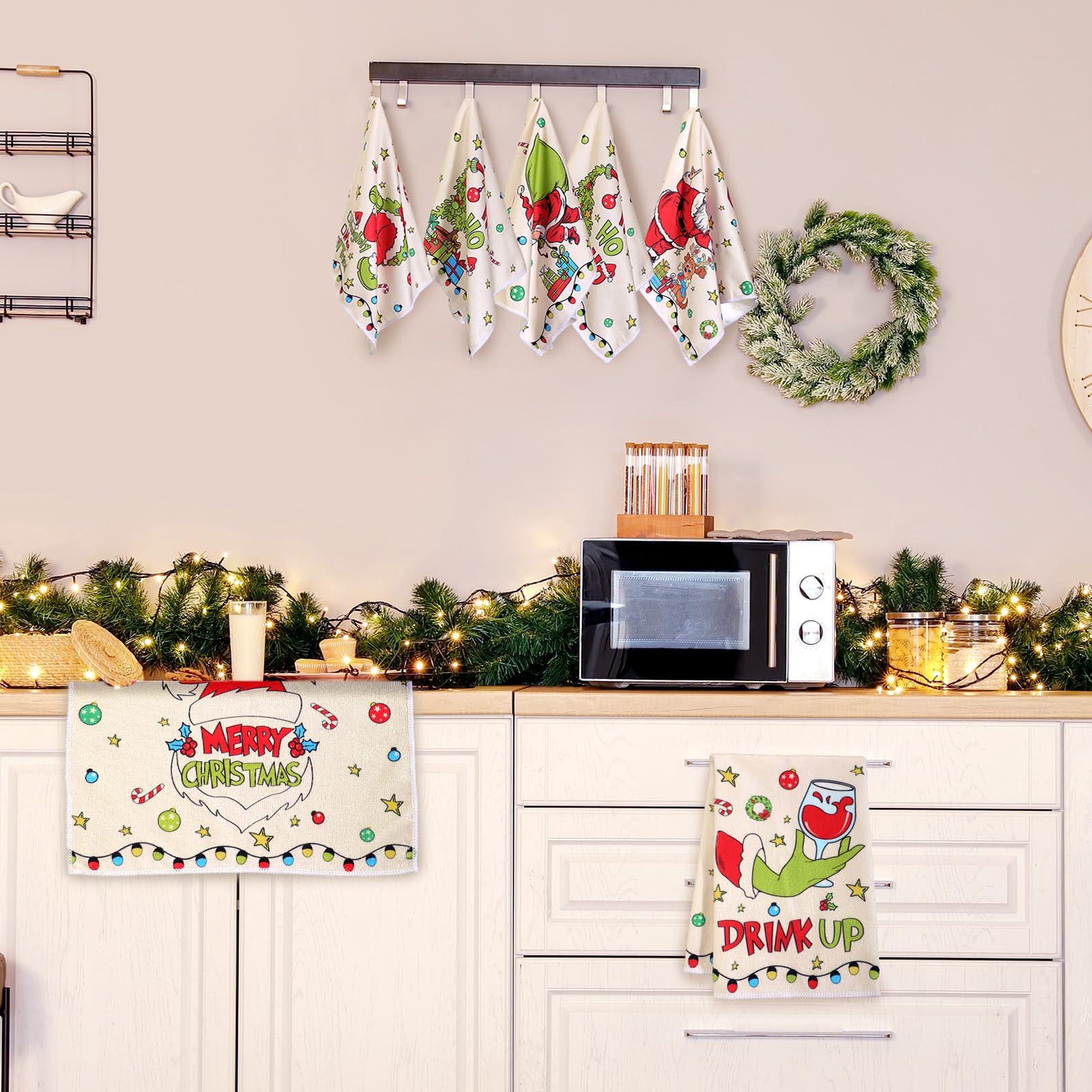 Christmas Clearance Sale Santa Claus 6 Pcs Whoville Christmas Kitchen Towels Feeling Joyous Kitchen Christmas Decor Santa Motifs Xmas Gift Absorbent Dishcloths Kitchen Cleaning Hand Towel Tea Towels Holiday Party Farmhouse Housewarming Bathroom Home Decor