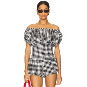 Frankies Bikinis Cider Blouse in Black Gingham