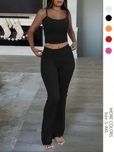 USBOUTIQUECHIC Strapless Women's 2-Piece Crop Top & Pants Matching Set, 350GSM Milk Silk Comfortable Lounge Wear, Summer Casual Womenswear Suits Outfit