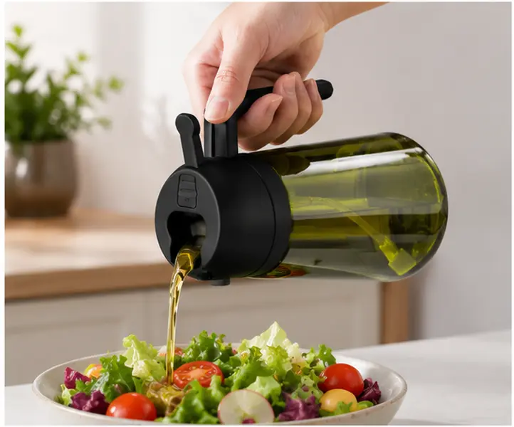 2-in-1 Olive Oil Sprayer Bottle, 16oz Dark Glass Oil Dispenser for Cooking, Baking, Air Frying & Grilling