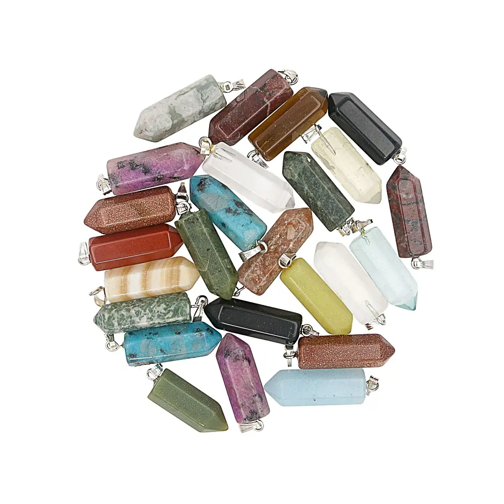 JTV Point Shape Multi-Stone Pendants with Open Bail, 27x9mm, Set of 25 - Natural Stone Beads for Adult DIY Jewelry Craft