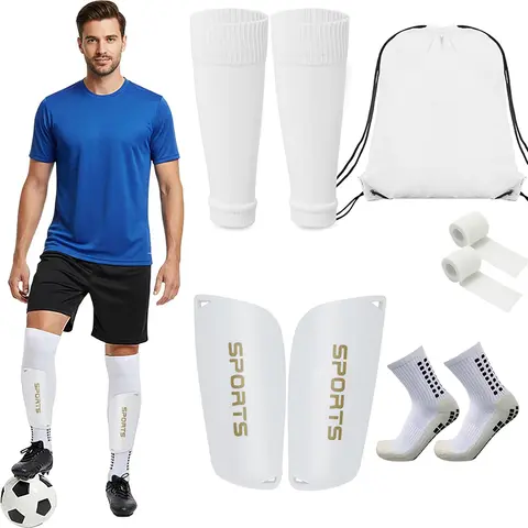 Unisex 9-Piece Professional Soccer Training Guard + Sleeve Set - Elastic Socks, Shin Guards, Compression Sleeve, Pre-Wrap Bandage, All-Season Stretchy Supportive Gear for Daily Training, Easy to Wear Football Accessory Soccer Accessories