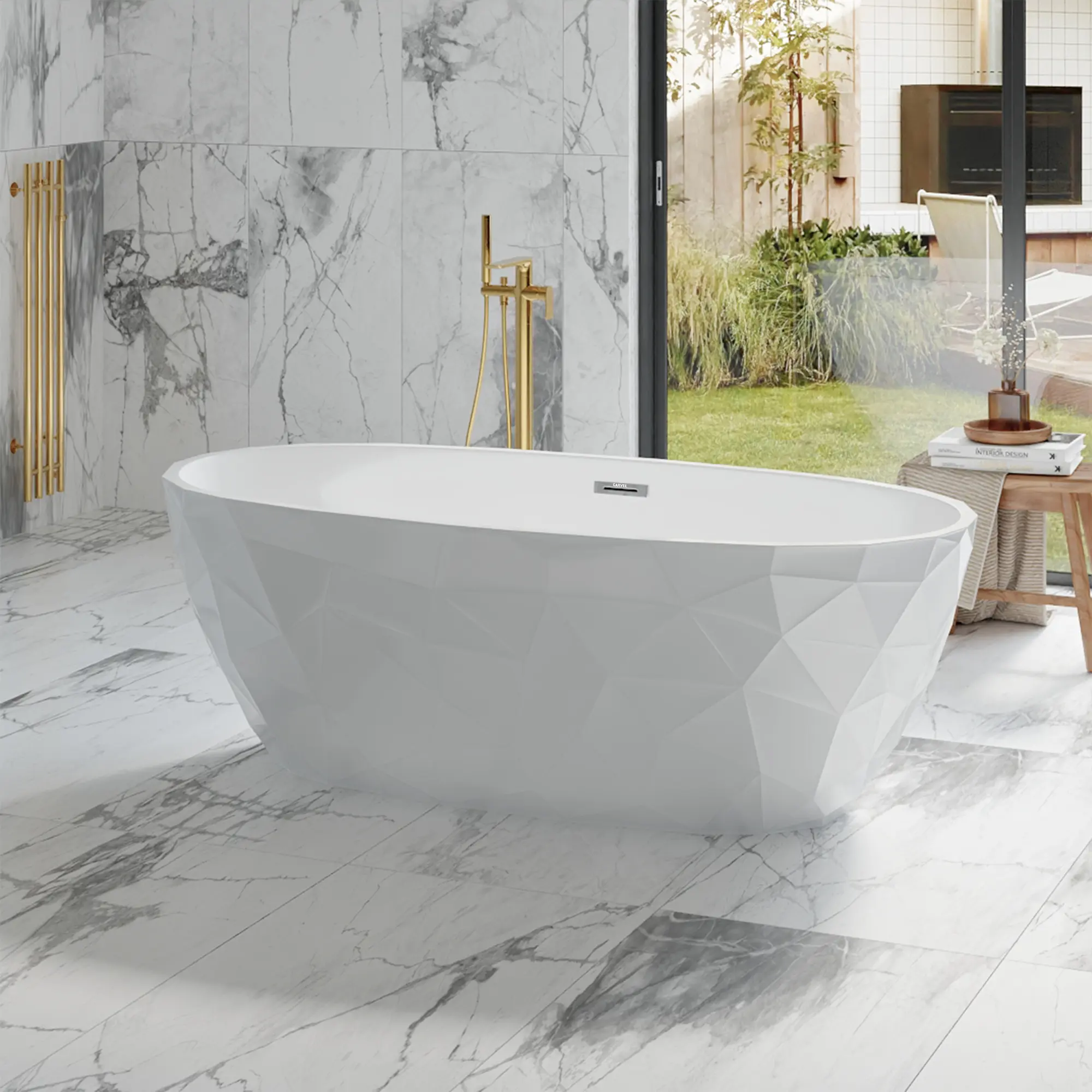 Gaomon 67/59 in Freestanding Acrylic Bathtub, All White Luxury Modern Soaking Tub with Diamond-Look Glossy Finish, Stable Fiber Base, Chrome Pop-Up & Overflow Drain, Indoor DIY Friendly for Bathrooms - SummerVibes, Soak Relax