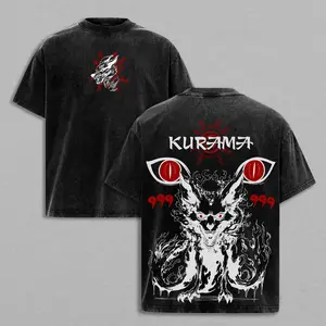 Naruto Kurama Sharingan Tee Washed – Vintage Washed Naruto Inspired Anime Graphic T-Shirt & Hoodie, Nine-Tails Fox Fan Art Design, Oversized Soft Cotton Unisex Streetwear, Casual Anime Apparel, Gift for Naruto Fans
