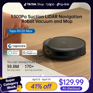 TP-Link & Tapo RV20 Max MagSlim LiDAR Robot Vacuum & Mop – 5300 Pa Hyper-Suction, 3.27" Ultra-Slim , 97 %+ Dust Pickup, Carpet Boost & Avoid, 2D/3D Mapping, Alexa & Google Ready