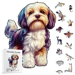 5A Difficulty Gradient Fur Puppy Wooden Puzzle Soft Plush Details Pull Full Decompression Challenge for Adults Children Cute Pets Gift Selection Dog Fans