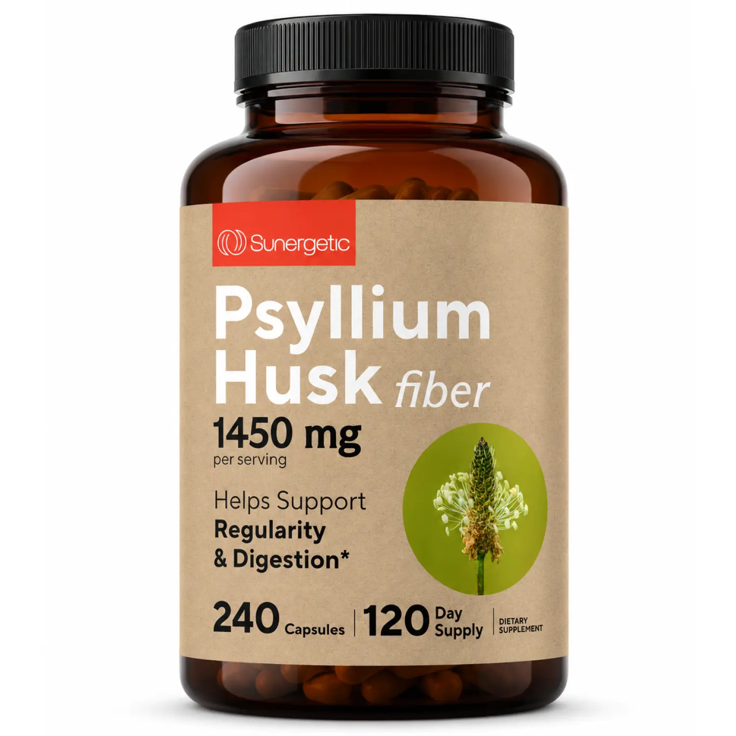 Sunergetic - Psyllium Husk Supplement - Fiber & Colon Support