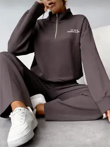 American Retro Embroidery Sportswear Spring Autumn New Comfortable Casual Embroidered Letter Zipper Half-Neck Sweatshirt