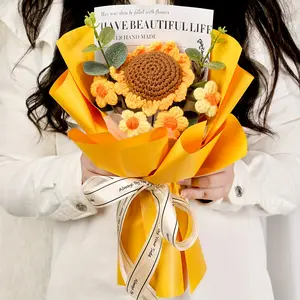 Handmade Crochet Sunflower Bouquet Knitted Woven Flowers Perfect Gift for Birthdays Valentine's Mother's Day Father's Day Thanksgiving Bridesmaid