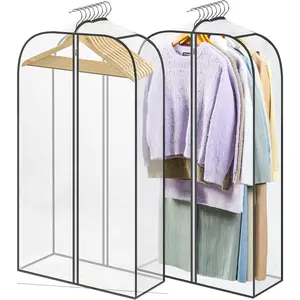 2 Pack Clear Garment Bags for Hanging Clothes with Zippers on Double Sides - 10'' Clothes Storage for Coat, Dress, and Fur in Closet - 40'' Long Suit Bags