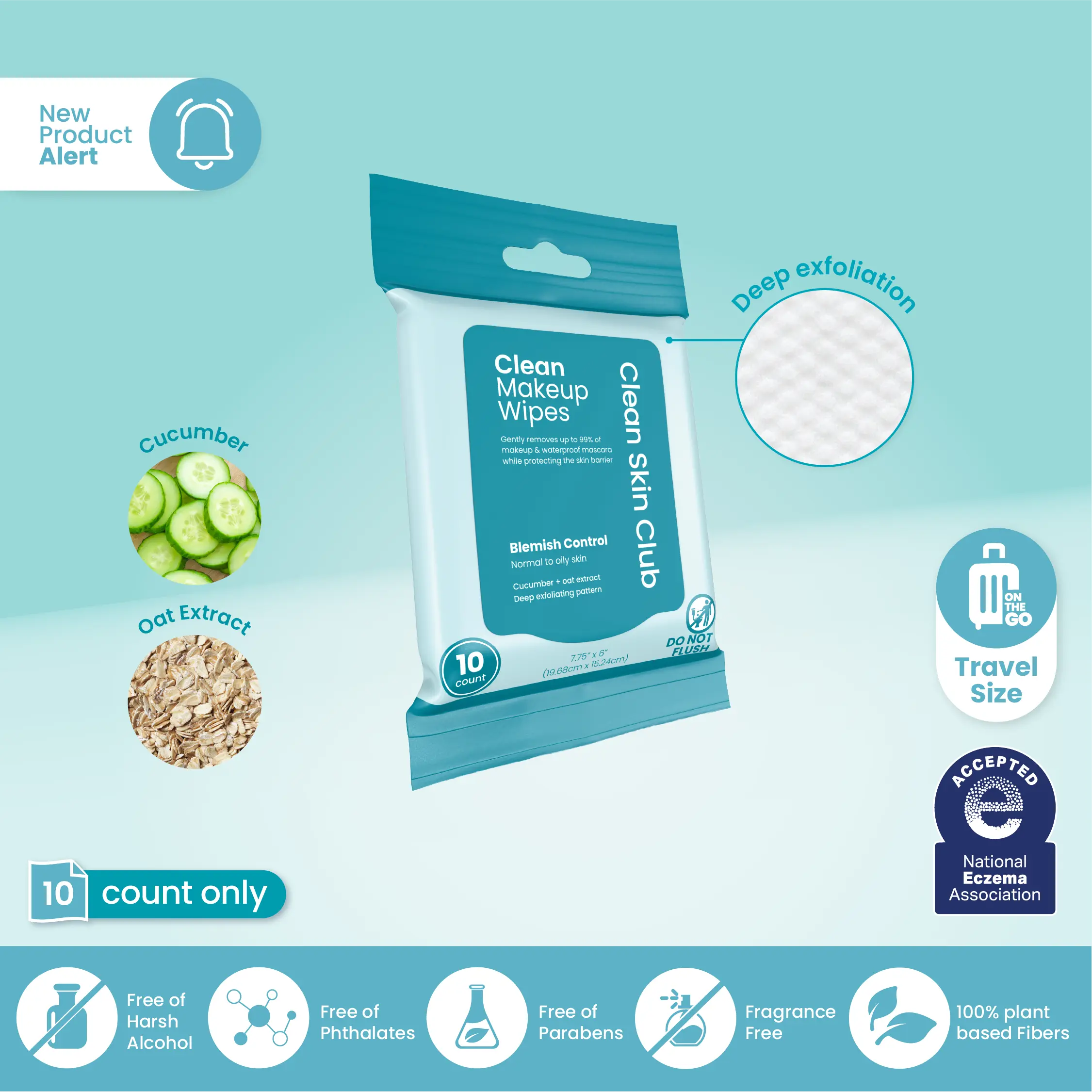Clean Makeup Wipes Blemish Control Travel 10ct: Refreshing, Non-Irritating Removal for Normal to Oily Skin