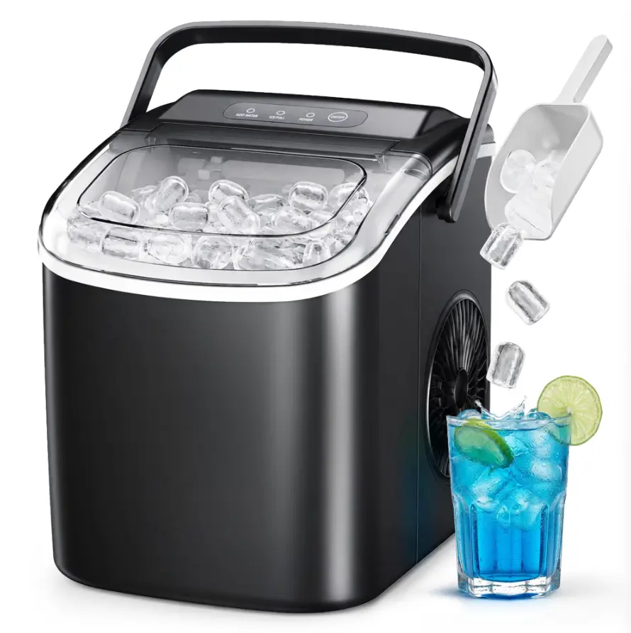 Simzlife 26 lbs/24H Countertop Ice Maker Machine, 9 Bullet-Shaped Ice in 6 Min, Auto-Cleaning Portable Ice Maker for Kitchen, Home, Office, RV
