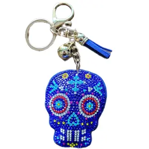 Dia de los muertos Keychain or Phone Accessory for Cellphone - Accessories Blue Rhinestone leash phone chain fashion