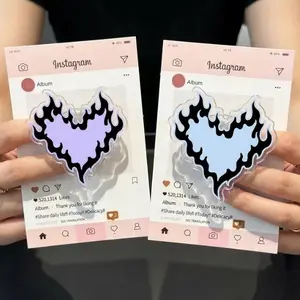 Blue And Purple Burning Heart With Flames MagSafe Phone Grip, Aesthetic Magnetic Phone Holder, Kawaii Gift , Kindle Accessories sticky Baby mount Library Card Flower-Shaped Multi-Functional Stand Universal Car Double-Sided Octo Adjustable Portable Monitor
