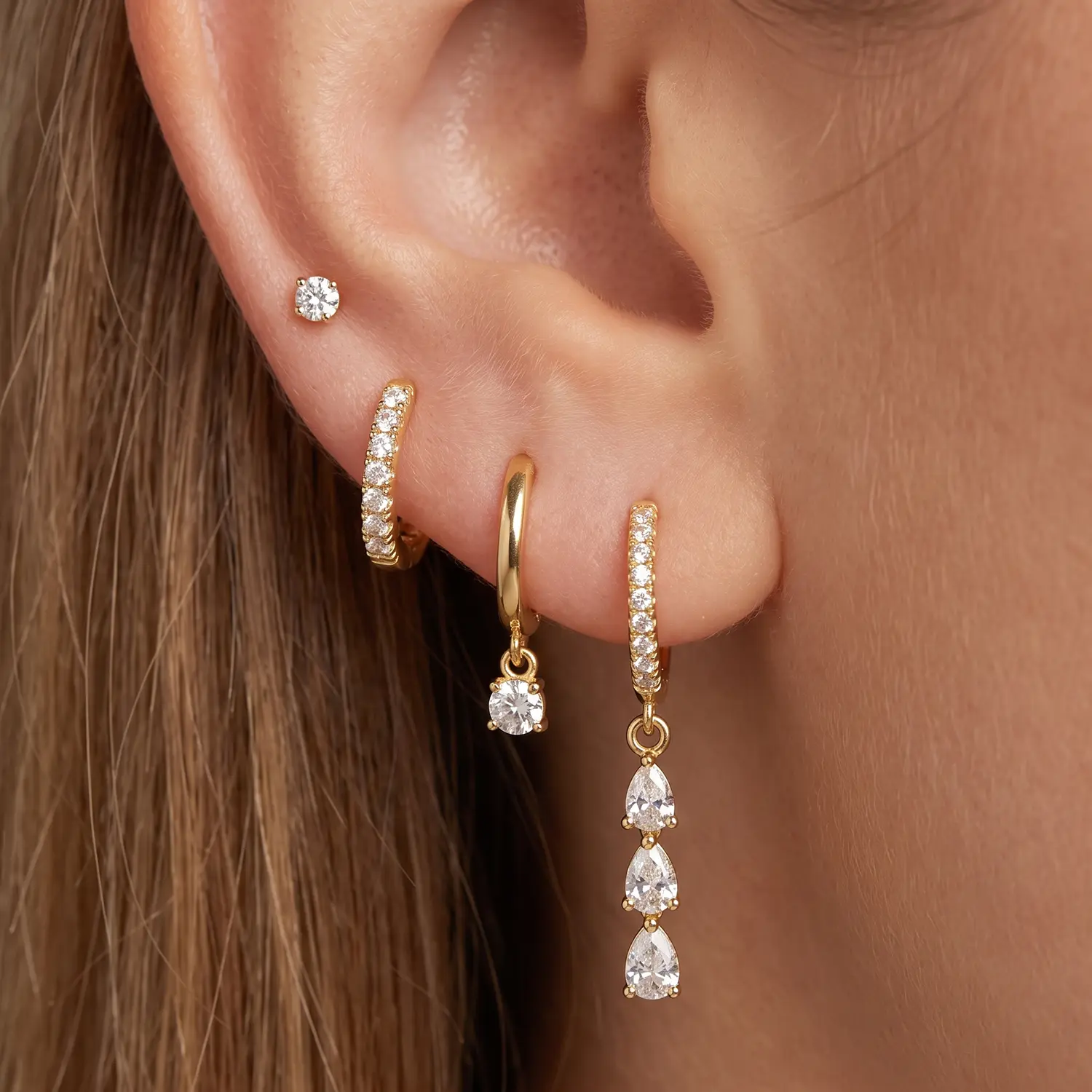 4 Pairs Dangle Earrings For Women, 14K Gold Plated Earrings Stack, Hypoallergenic Earring Sets For Multiple Piercing for Jewelry Gift Women