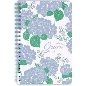 & Co Cute Floral Spiral Notebook Journal for Notes, 10.5" x 7.5" Sermon Notes  Church Notes Journal for Women with Durable Hardcover  150 Pages with Prompts (Blue Hydrangea)