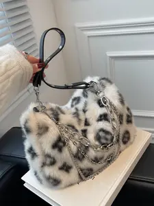 Ladies' elegant and casual plush material Boston bag, fashionable and easy to match for daily use, chain decoration shoulder bag, crossbody bag, Elegant Bags