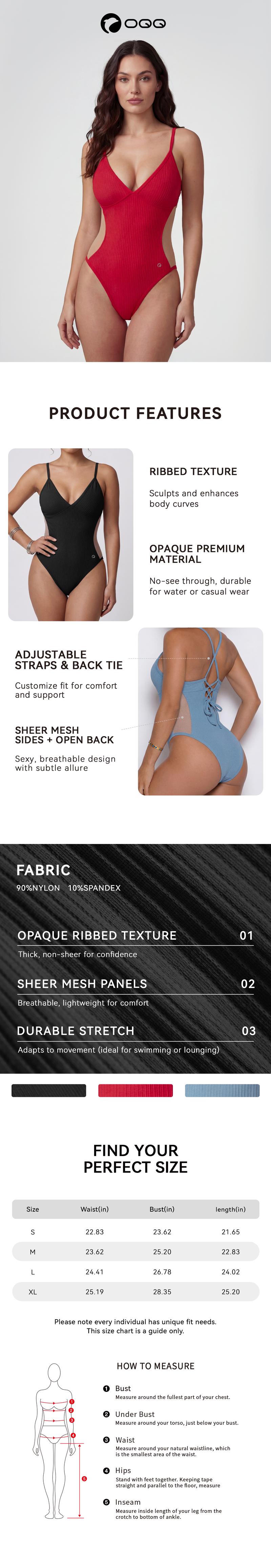 OQQ-Nine cents Women's One Piece V Neck Swimsuit Halter Side Sheer Mesh Cutout Ribbed Bathing Suits