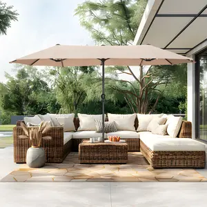 PHI VILLA 2025 Patio Umbrella Double-Sided Outdoor Market Extra Large Umbrella with Crank Parasol