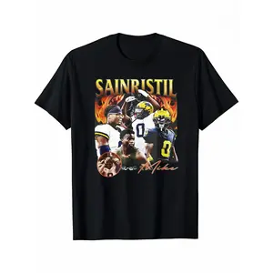 Mike Sainristil Michigan Wolverines Graphic T-Shirt for Men, 100% Cotton Crew Neck Unisex Tee, College Football Fan Apparel, Sports Jersey Style Printed Shirt, Gift for Football Lovers