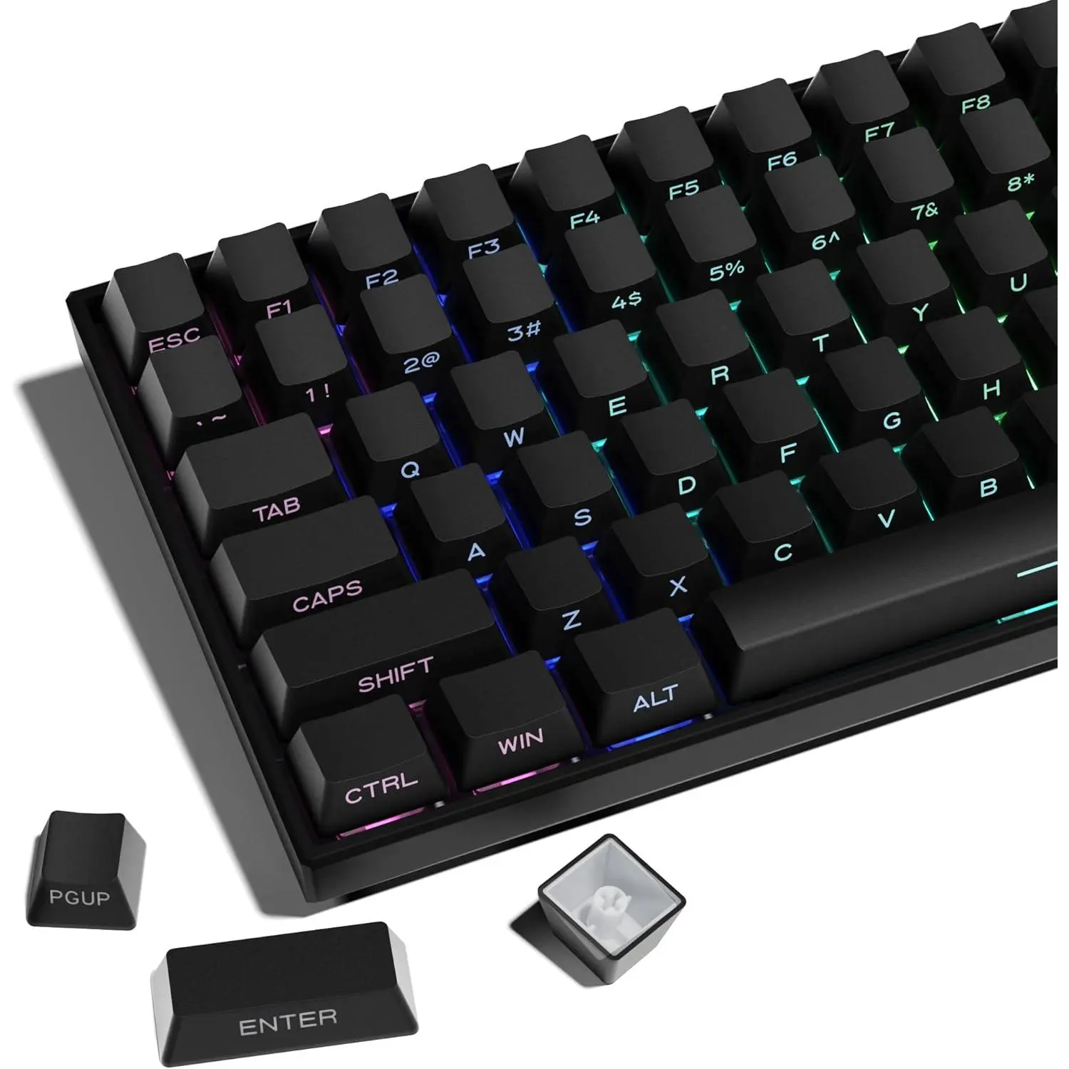 XVX PBT Keycaps - Side Print Keycaps 60 65 75 100 Percent, Double Shot Shine Through Custom Key caps, Black 136  Set, OEM Profile, Minimalist Style Phantom for Cherry Gateron MX Switche Keyboard