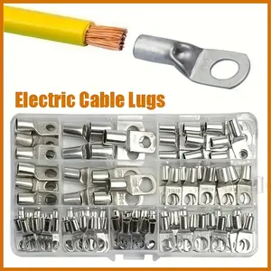 100pcs Tinned Copper Battery Lugs Crimp Ring Connectors Marine Automotive Wire Cable Ends Terminals for Battery Door Eye Connections Electrical Wiring Crimping Kit Durable Conductive Connectors for Car Boat RV DIY Projects
