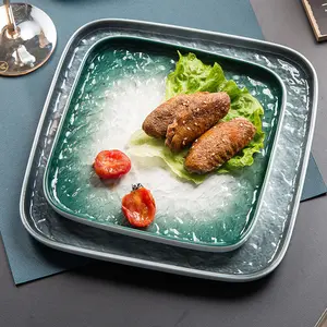 High-End Western Dinner Plates Set of 2, Creative Stone Texture, Ceramic Plate, Square Serving Plate for Restaurant Home Use, Glazed High Temperature Fired